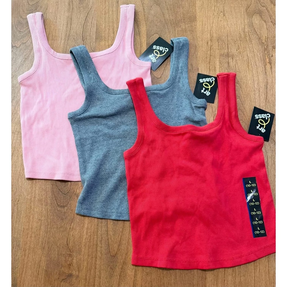 Art Class Girls Ribbed Tank Top Bundle 3 Pack Pink Gray Red Size L 10-12 NWT